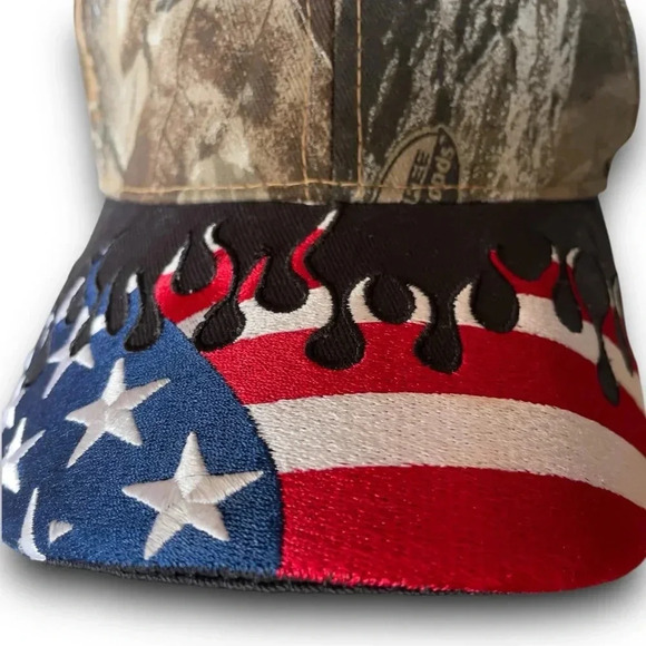 Realtree Camouflage Embroidered Flames Hat Patriotic American Flag USA Fire Hat - Picture 6 of 8
